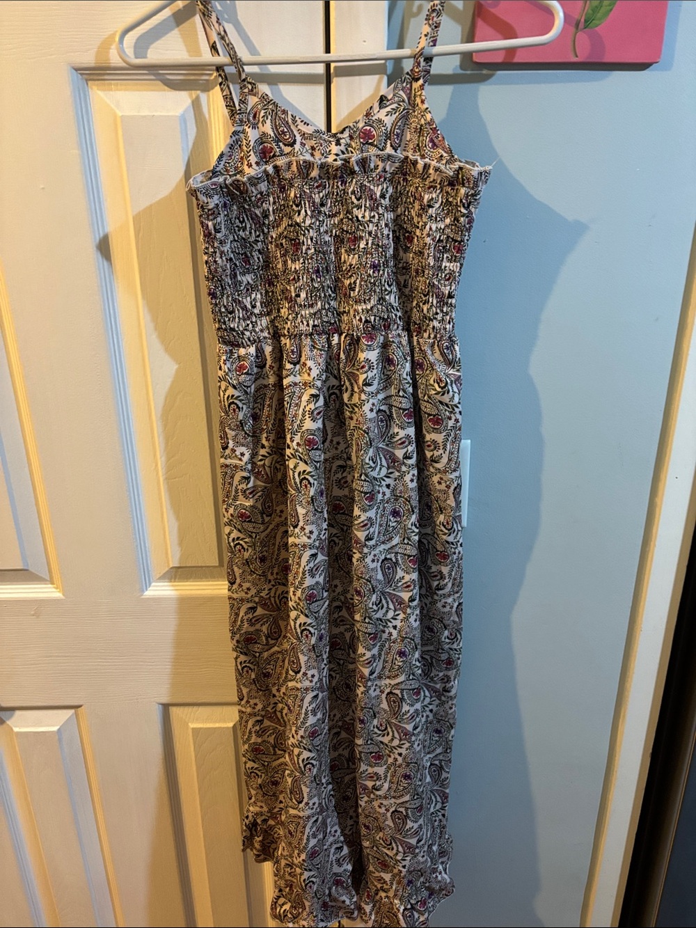 SHEIN Cream Paisley Smocked Maxi Dress with Pink and Black Details silky fabric